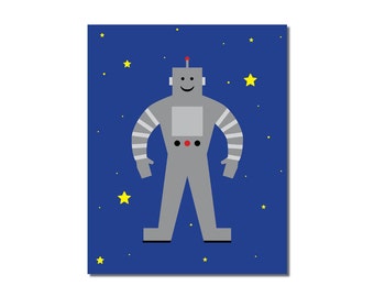 S A L E - Robot - 5x7 Children's Art Print - Outer Space Theme