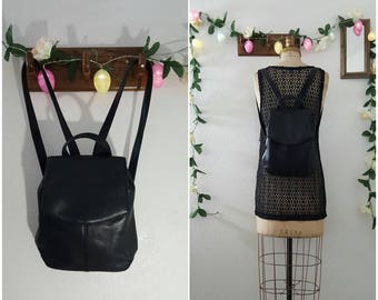 Vintage 90s Tignanello Genuine Leather Black Silver Boho Chic Grunge Hip Hop Festival Minimilist Spring Double Strap Excellent Backpack!