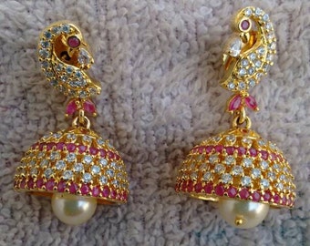One gram gold earrings, jumka, cz jumka,one of a kind, wedding gift