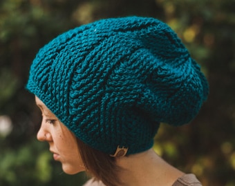 Patterned Beanie--Teal