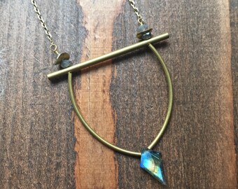 Labradorite Diamond Himeli Style Pendant Necklace