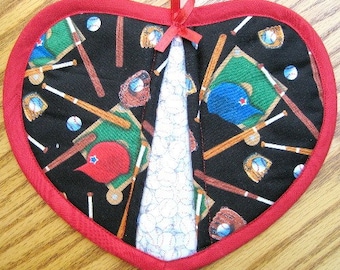 Baseball Equipment on Black Potholders - Set of 2