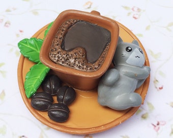 1pcs.49x23mm.Miniature 3D Cat in Coffee Cup Cabochon,Miniature Kitty,Dollhouse Cat,Cabochon Resin,Miniature Coffee Cup,Mobile case deco