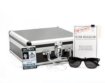 Ring Security Briefcase for Ring Bearer - Includes Ask Card, ID Badge, Ear Piece, Sunglasses & Coloring Book Set **Limited edition**