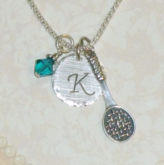 Tennis Necklace Personalized Tennis Racket Hand Stamped