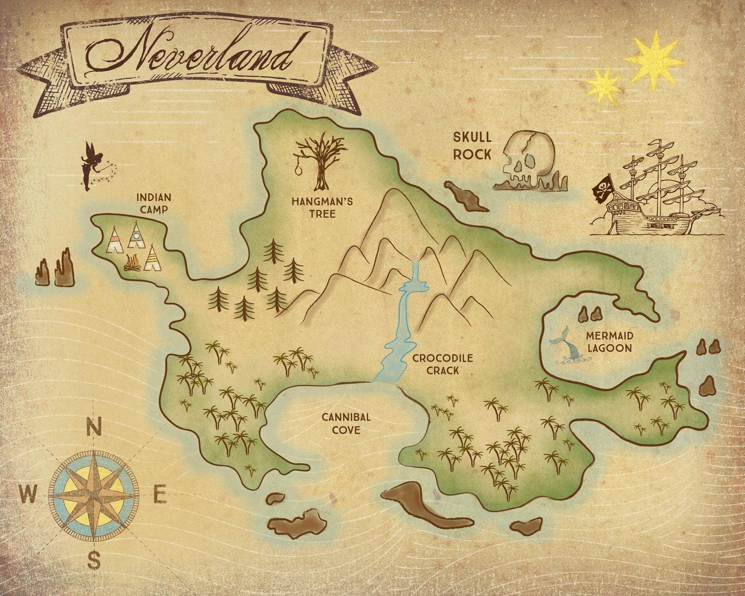 Neverland Map 11x17 And 16x20