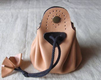 Coin - purse pink - black leather purse