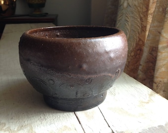 Vintage Hand Thrown Ash Glazed Pottery Bowl