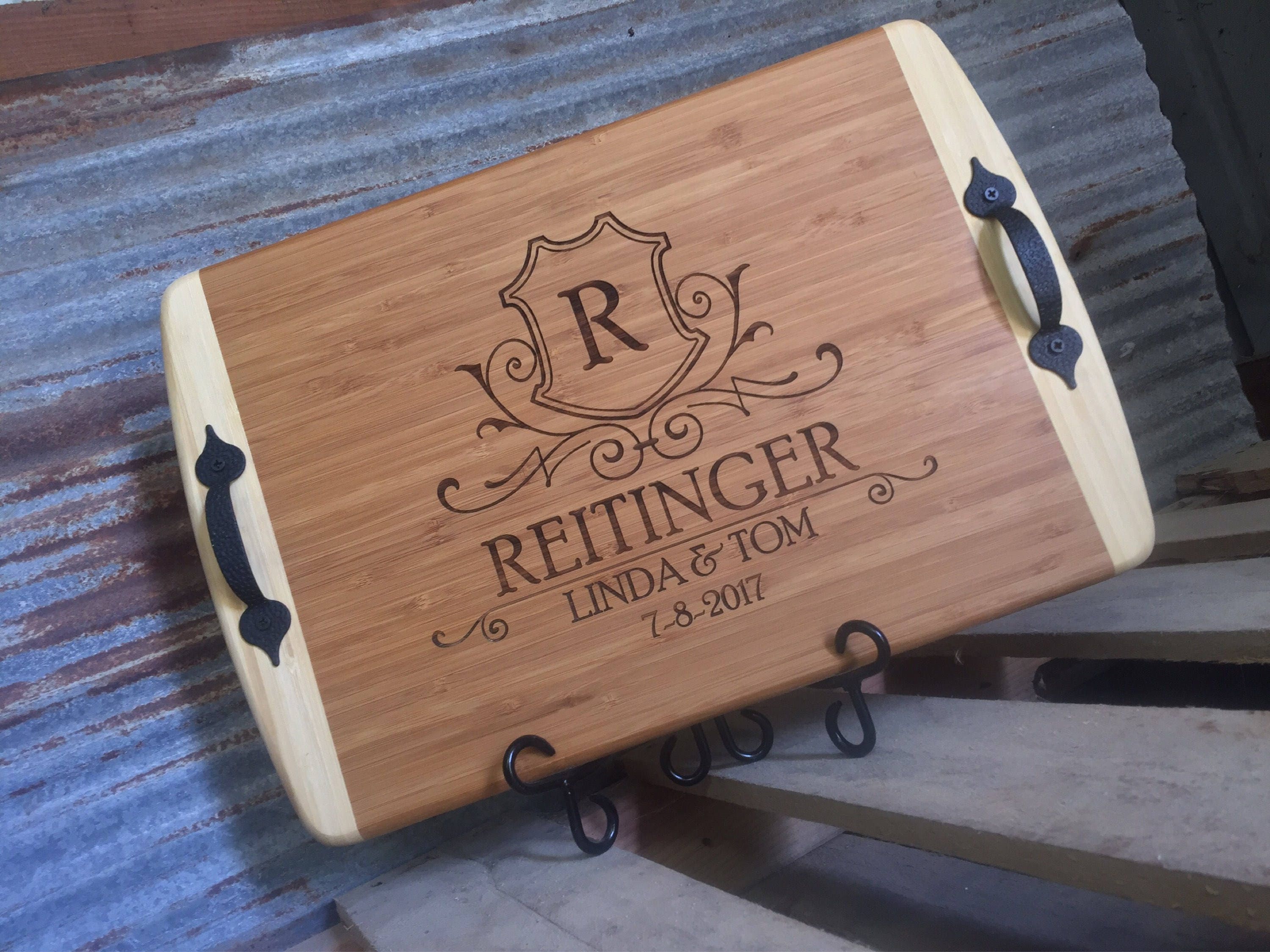 Family Serving Tray Custom Laser Engraved Personalized Bamboo
