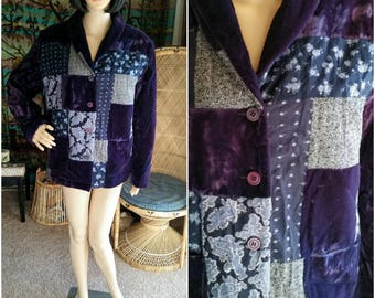 90's Purple Velvet Patchwork Jacket by Together with Original Tag (Never Worn), Patchwork Jacket, Patchwork Coat, Purple Bohemian Jacket, MD