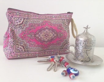 Traditional woven Turkish pouch - Turkish tapestry bag - Woven make up bag