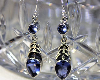 Iolite earrings, .925 Sterling silver earrings, dangle earrings, blue earrings, drop earrings