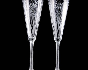 Hand Engraved Branches-n-Berries Wedding Toasting Flutes with optional personalization