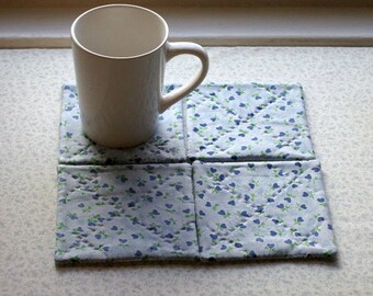 blue heart flowers mothers day hand quilted set of mug rugs coasters
