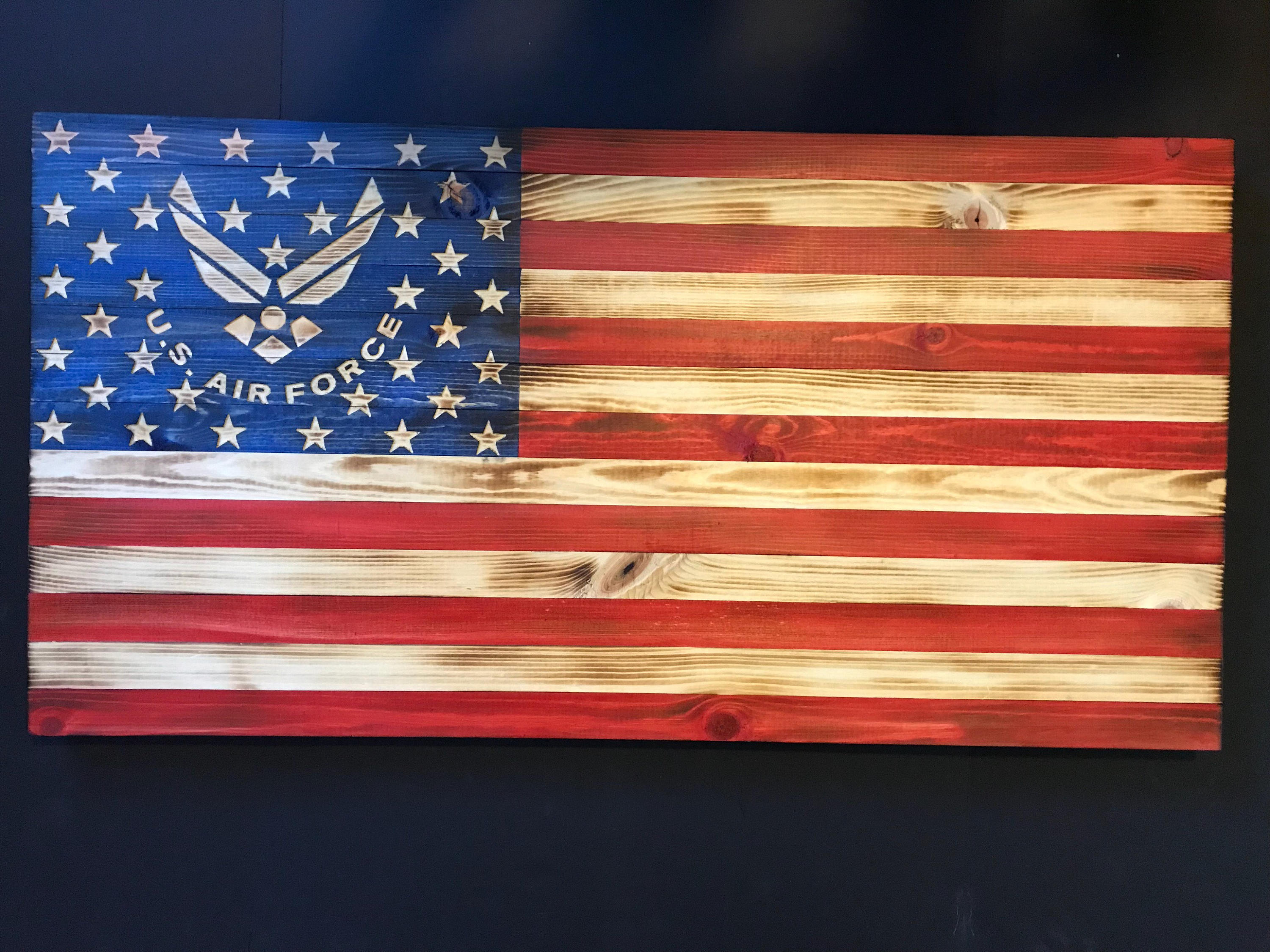 Wooden American Flag w/ Air Force Logo Customizable Flag