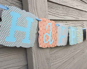 Orange and Blue Happy Birthday Paper Banner