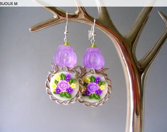 Earrings purple and lime green Retro