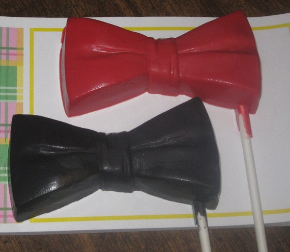 One dozen large bow tie lollipop suckers black tie party favors