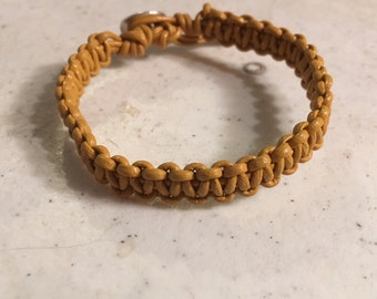 Mustard Yellow Bracelet - Macrame Jewelry - Leather - Fashion - Trendy - Silver Button