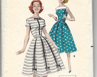 1950s Butterick 8602 Magic-To-Make Full Skirted Dress, Sabrina Neckline, Pleated Skirt, Garden Party Dress, Sewing Pattern, Size 16 Bust 36