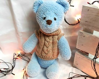 Crochet bear Blue bear Crochet teddy Teddy bear toy Crochet baby toy Baby shower gift Bear toy Baby girl gift Baby boy gift Plush toy