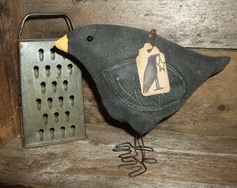 Primitive Fat Lil CROW Bird for Summer Rustic Folk Art Free Standing Ornie OFG HAFAIR Teams
