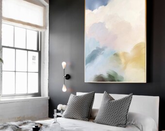 Cloud Painting, Extra Large Wall Art, Abstract Art, Large Abstract Painting, Pastel Cloudscape Art by CORINNE MELANIE ART