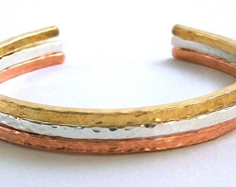Mixed Metal Stacking Cuff Bracelets - Sterling Silver - Brass - Copper
