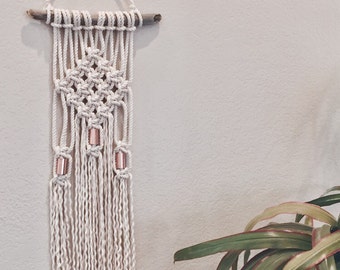Macrame Wall Hanging with Copper Accents Diamond Shape