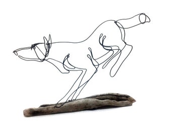 Running Wolf Wire Sculpture, Wolf Folk Art, Timber Wolf Sculpture, 586750946