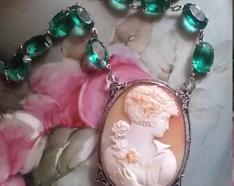 Stunning Sterling Flapper Cameo Necklace