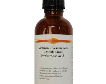 Vitamin C (L-Ascorbic Acid) 20% with Pure Hyaluronic Acid Anti Aging Serum 2.3 oz