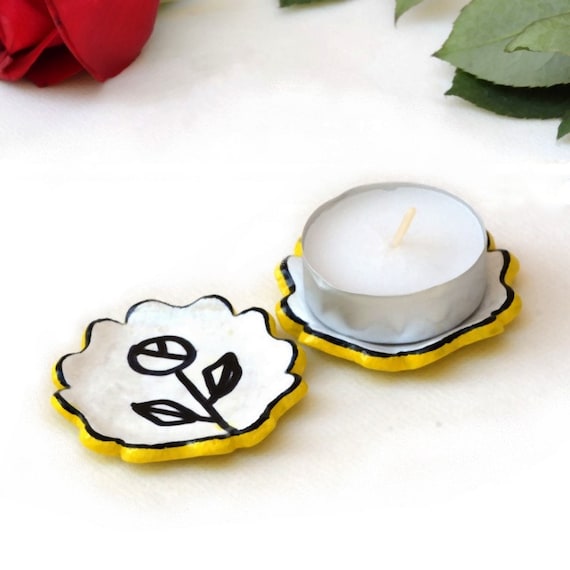 Yellow Candle Holders set of 2 yellow flower tea light