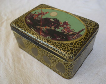Vintage 1940s Tin Box 'Made in France' Gondola with a Full Moon