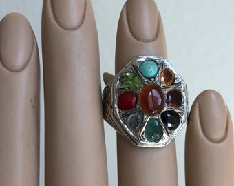 Multi-gemstone silver ring