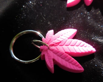 Bright Pink Pot Leaf Key Chain, Marijuana Leaf Key Chain, Medical Cannabis, Weed, Reefer, Hippie, Boho, Handmade Key Chain, Cannabis Leaf