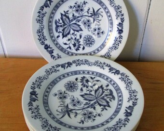4 vintage dark blue floral melmac saucers Texasware