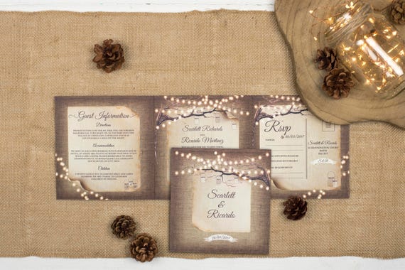 Rustic Wedding Invitation - Double-Folded Rustic Lights (landscape)