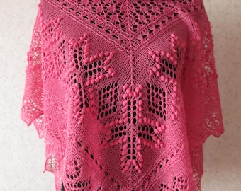 Handknitted pink triangle estonian lace shawl