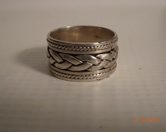 Sterling Silver Braided Design Wide Band Ring - size 9 1/2