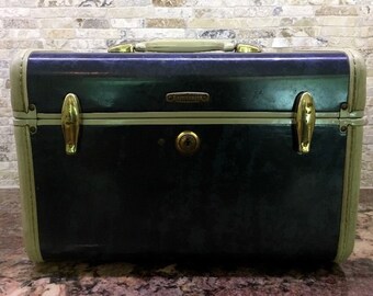 Vintage Samsonite Admiral Blue Train Makeup Case Suitcase Shwayder Bros