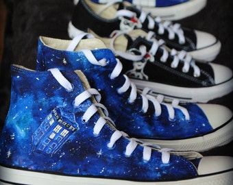 Personalized handpainted Dr Who Tardis shoes, galaxy shoes, custom snekers, galaxy sneakers