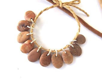 Beach Stone Beads Natural Stone Charms Top Drilled Mediterranean Diy Jewelry Rock Beads Stone Pairs Brown Copper CARAMEL MIX 16-18 mm