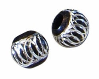 6pc - 12mm JET BLACK Diamond Cut Spiral Circle Design Round Metal Spacer Beads