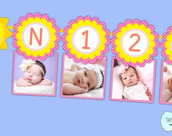 You Are My Sunshine Birthday First Year Photo Banner / Sunshine Birthday Party 12 Month Banner - FILE to PRINT DIY