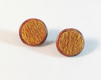 Wild Juju Yellow Salvaged Wood Stud Earrings- Dyed Silky Oak & Tasmanian Myrtle
