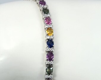 Multi colored fancy Sapphire & Diamond 12.70 cts 14k white gold bracelet