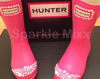 Kids Pink Pearl Hunter Wellies BLING