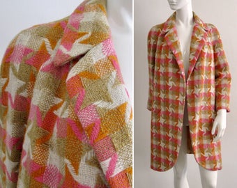 Beautiful Vintage 1950s 1960s Multicolor Open Front Wool Coat