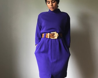Vintage 80s Dolman Sleeve Purple Sweater Dress